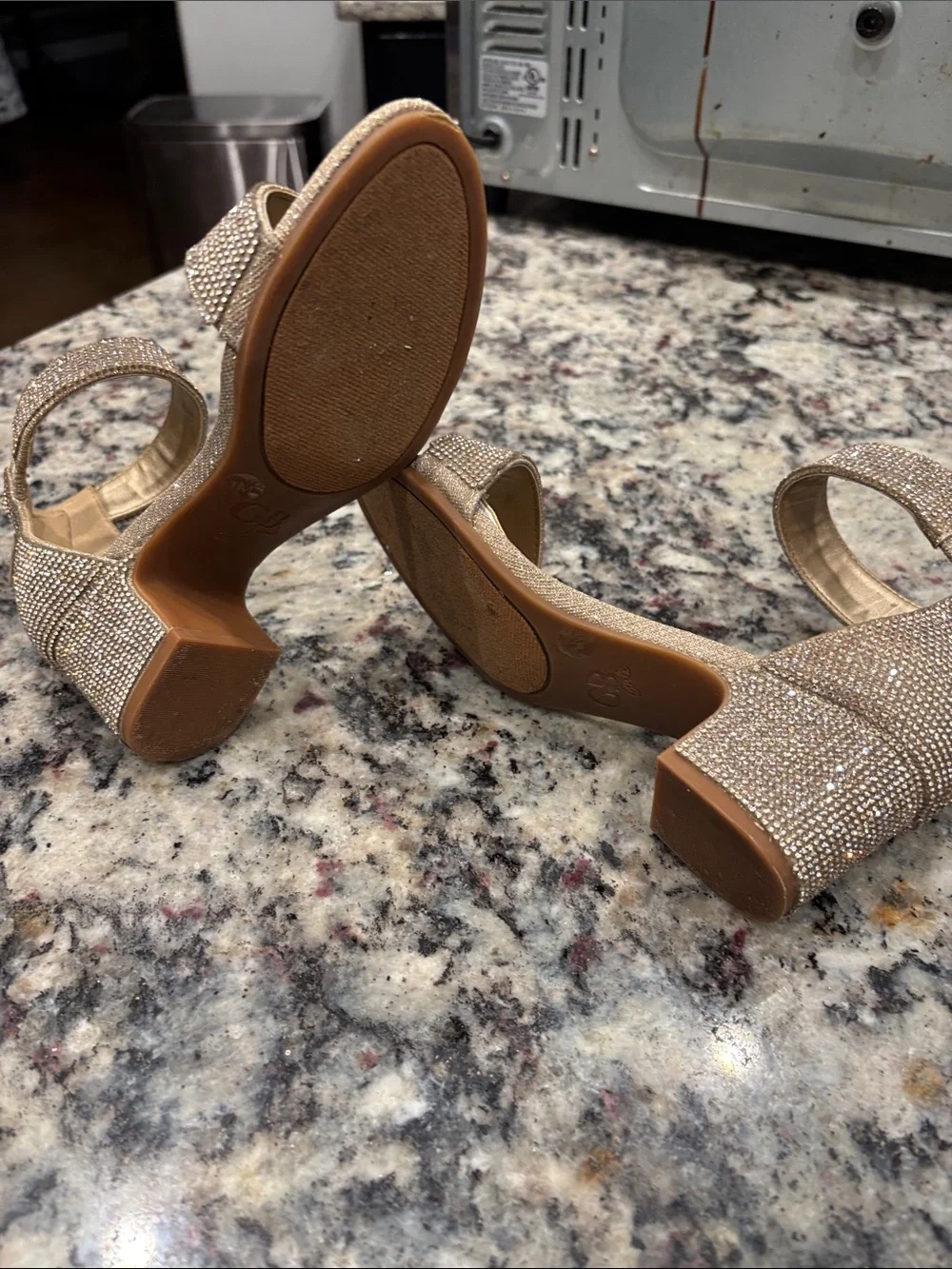 GB Girls Gold Rhinestone Ankle-Strap Block Heels